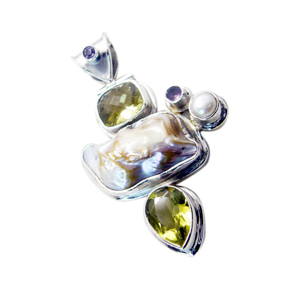 Mother of Pearl Chunky Russian Silver multiple Charlotte Boho White Pendant Jewelry - Image 2
