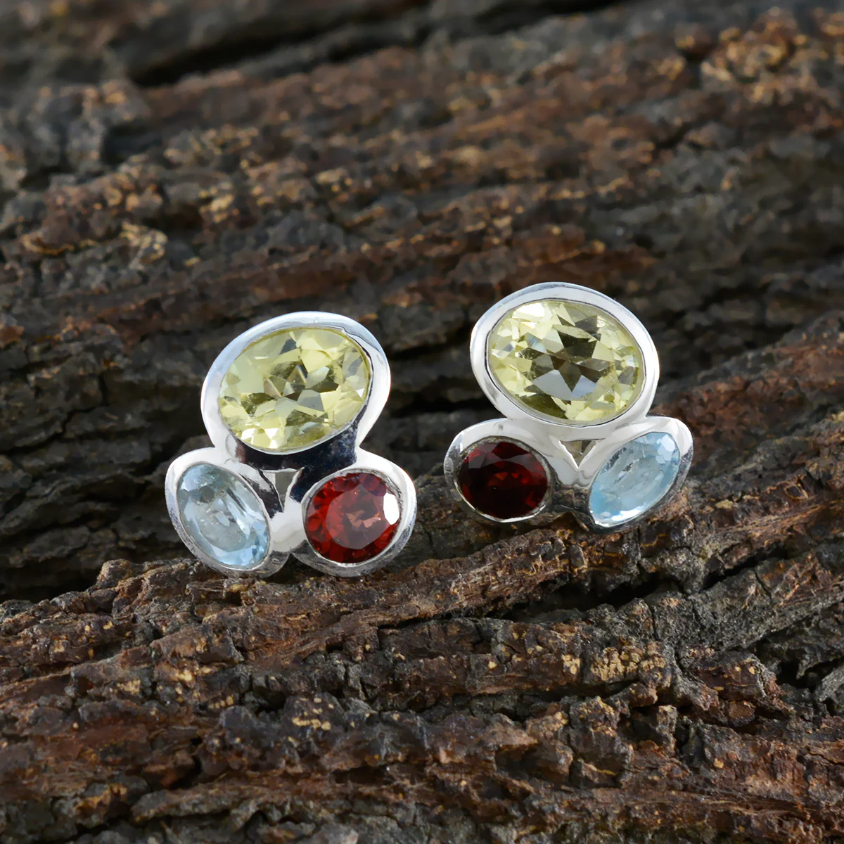 Multi African Katarina multiple Stud multicolor 925 Silver Earring - Image 3