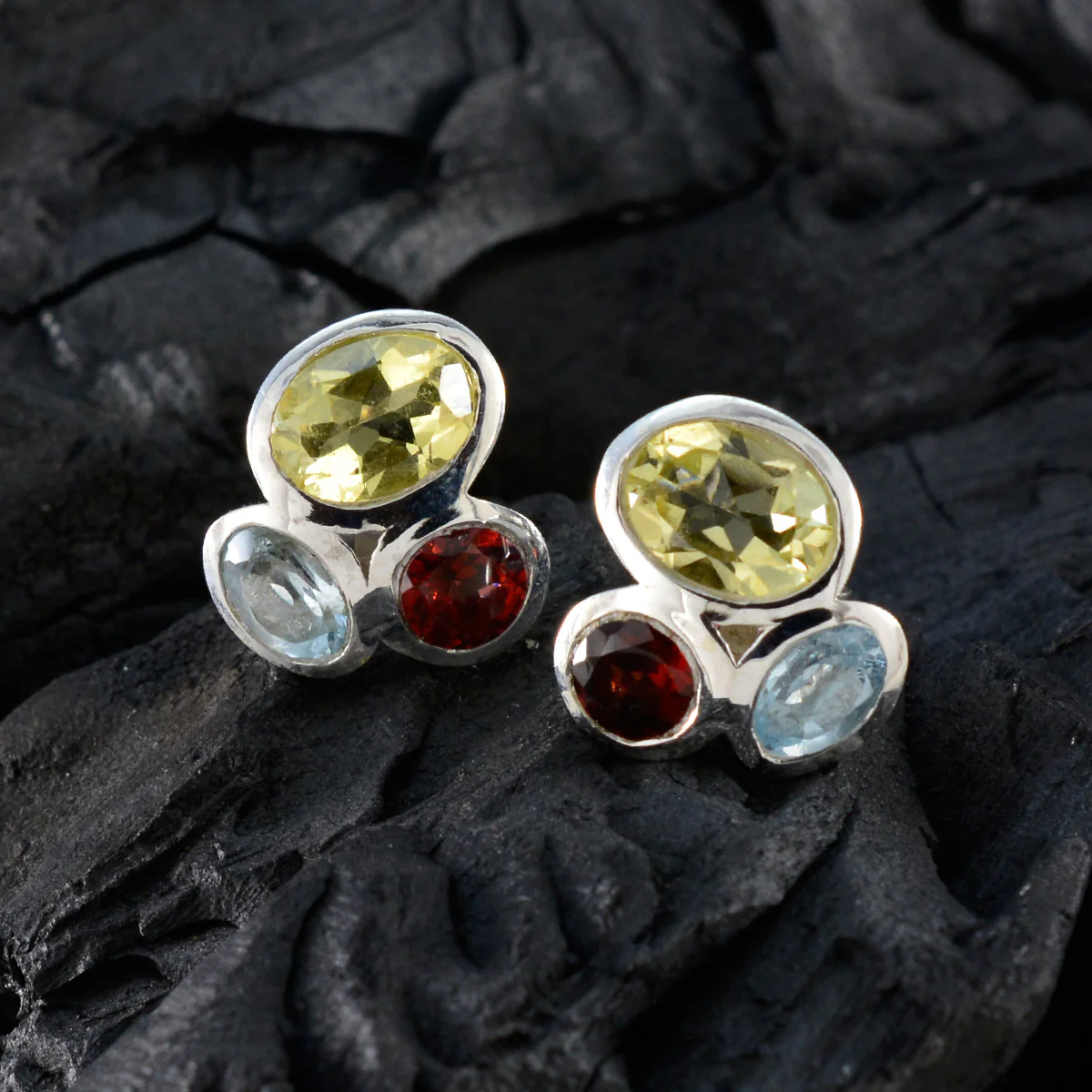 Multi African Katarina multiple Stud multicolor 925 Silver Earring - Image 4