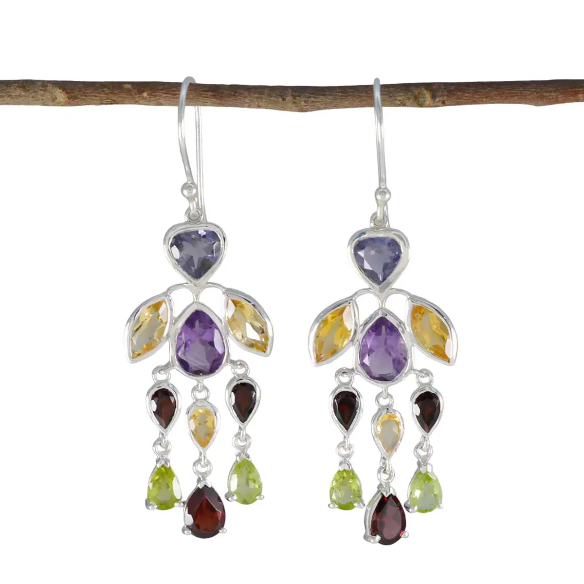 Multi African Soo-jin multiple Dangle multicolor 92.5 Silver Earring