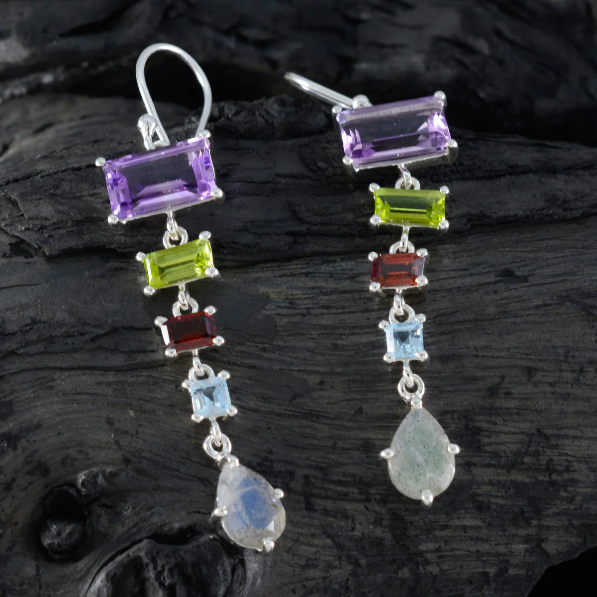 Multi African Stella Penta Dangle multicolor Silver Earring - Image 2