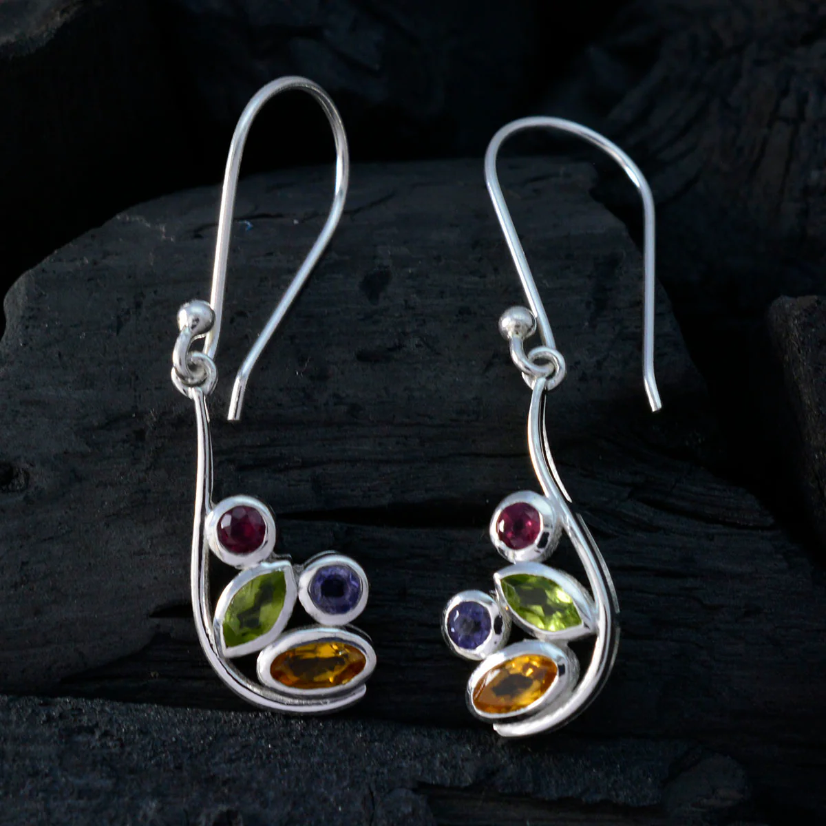 Multi African Wen multiple Dangle multicolor 925 Silver Earring - Image 2