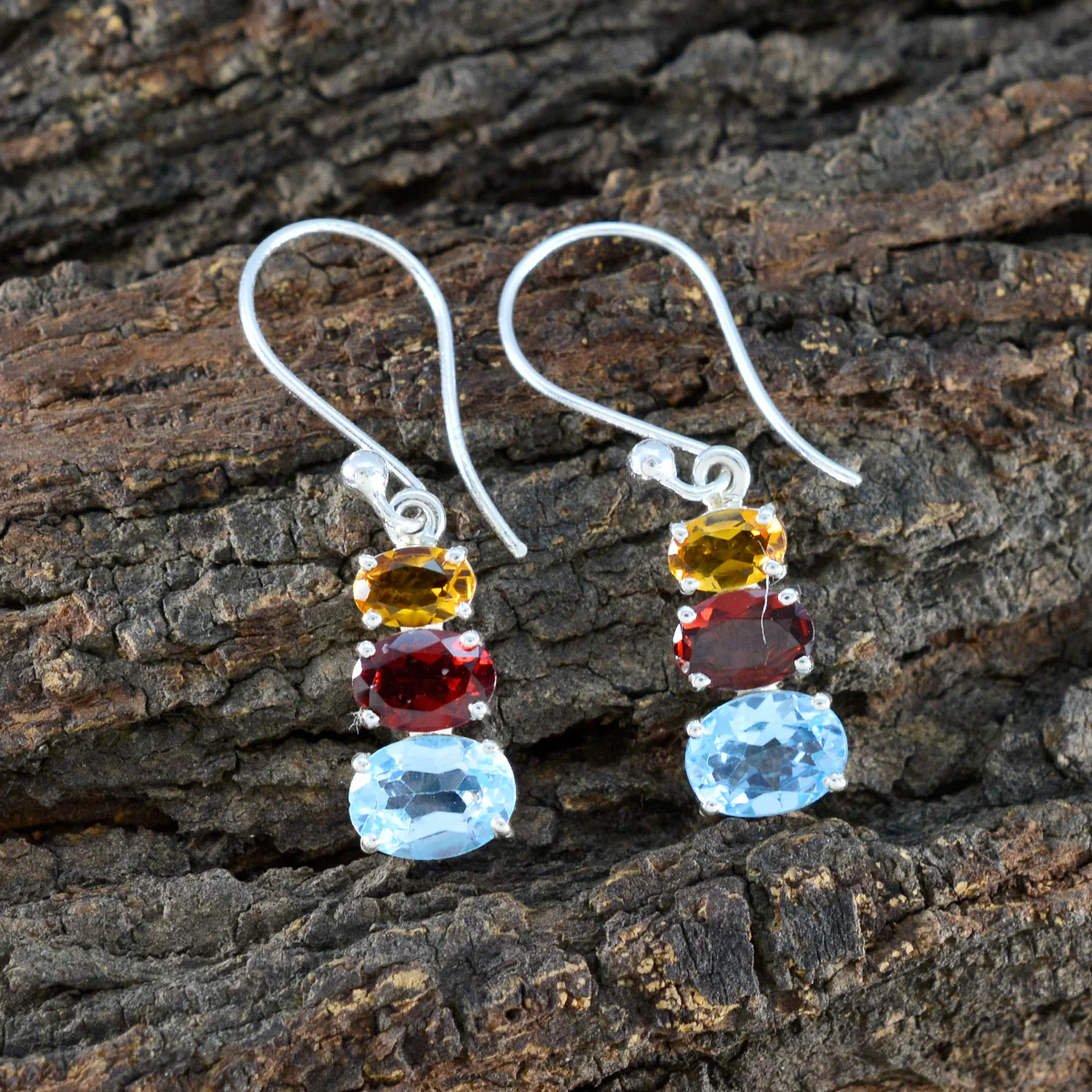 Multi American Aiko multiple Dangle multicolor 925 Silver Earring - Image 3