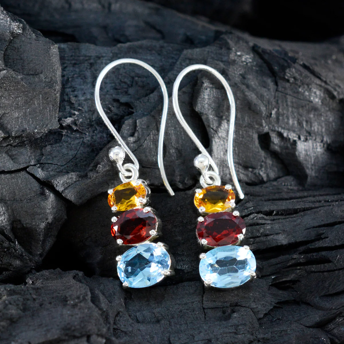 Multi American Aiko multiple Dangle multicolor 925 Silver Earring - Image 4