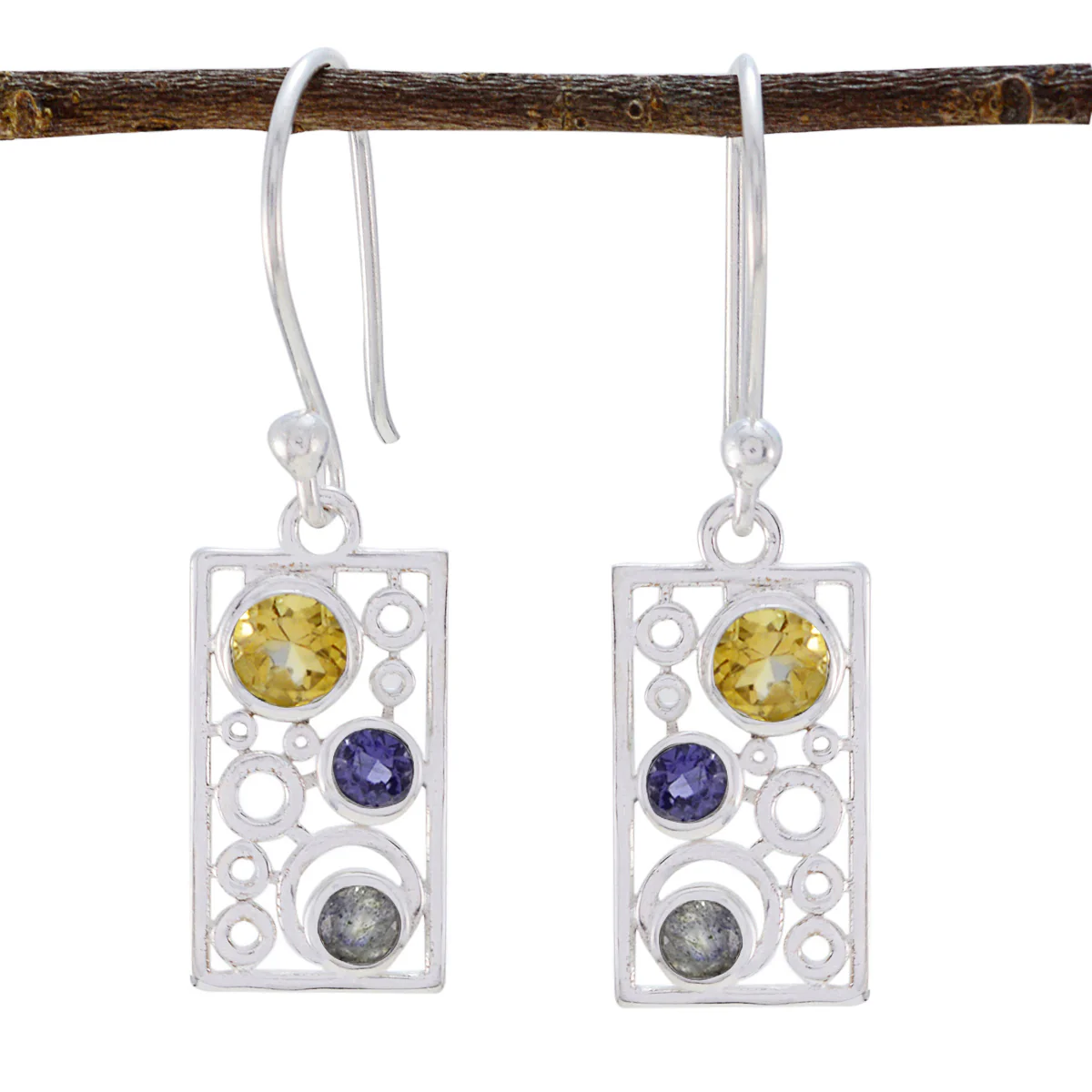 Multi American Alice multiple Dangle multicolor Silver Earring