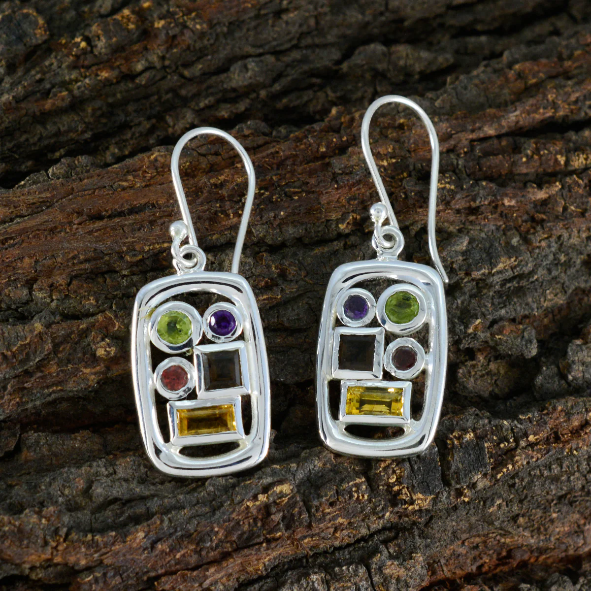 Multi American Fernanda Penta Dangle multicolor 92.5 Silver Earring - Image 3