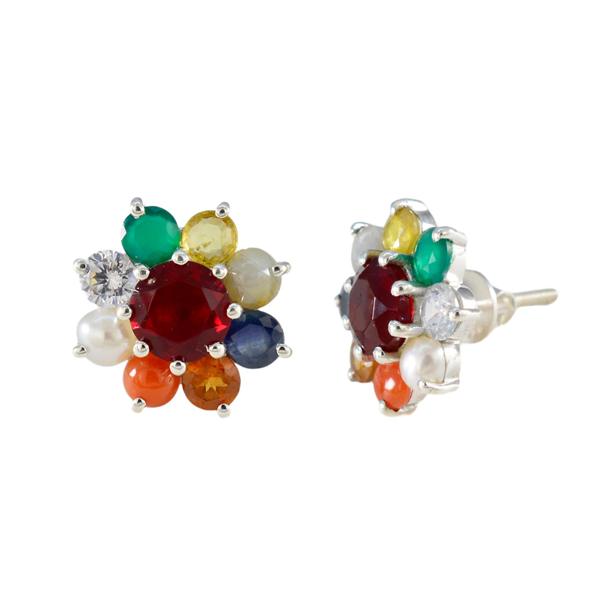 Multi American Maríaa multiple Stud multicolor 92.5 Silver Earring - Image 2