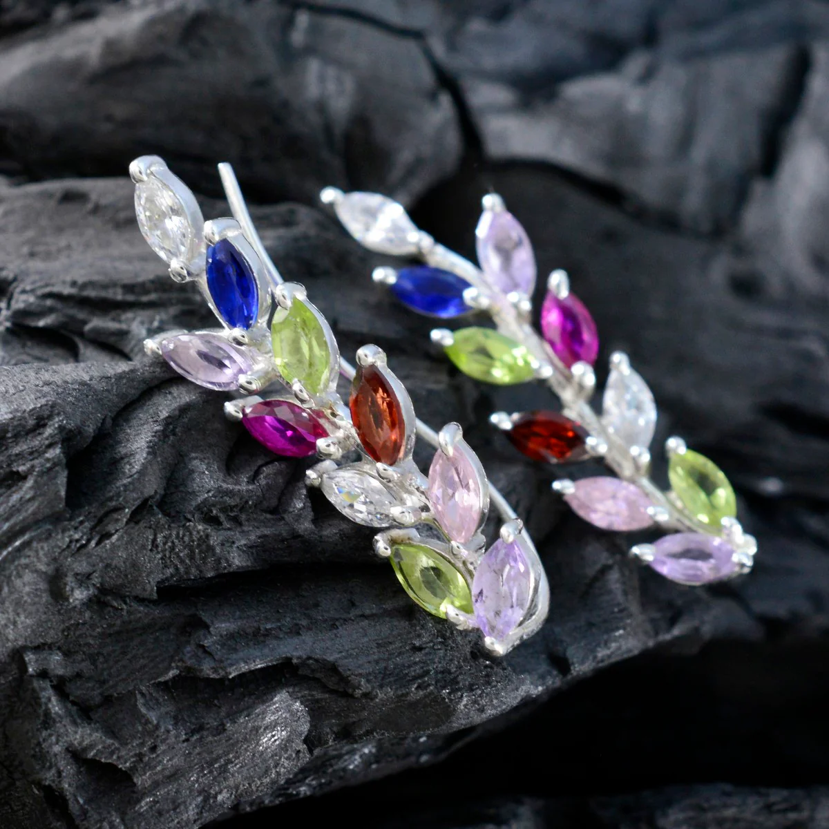 Multi American Mei multiple Stud multicolor 925 Sterling Silver Earring - Image 3