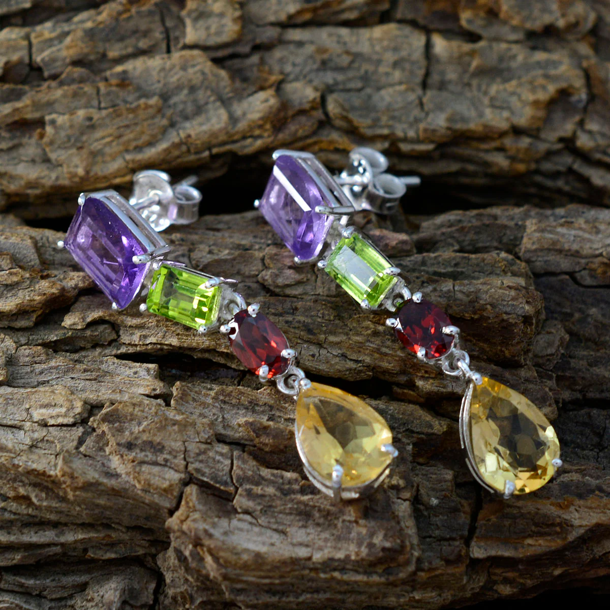 Multi American Rina multiple Stud multicolor Silver Earring - Image 3