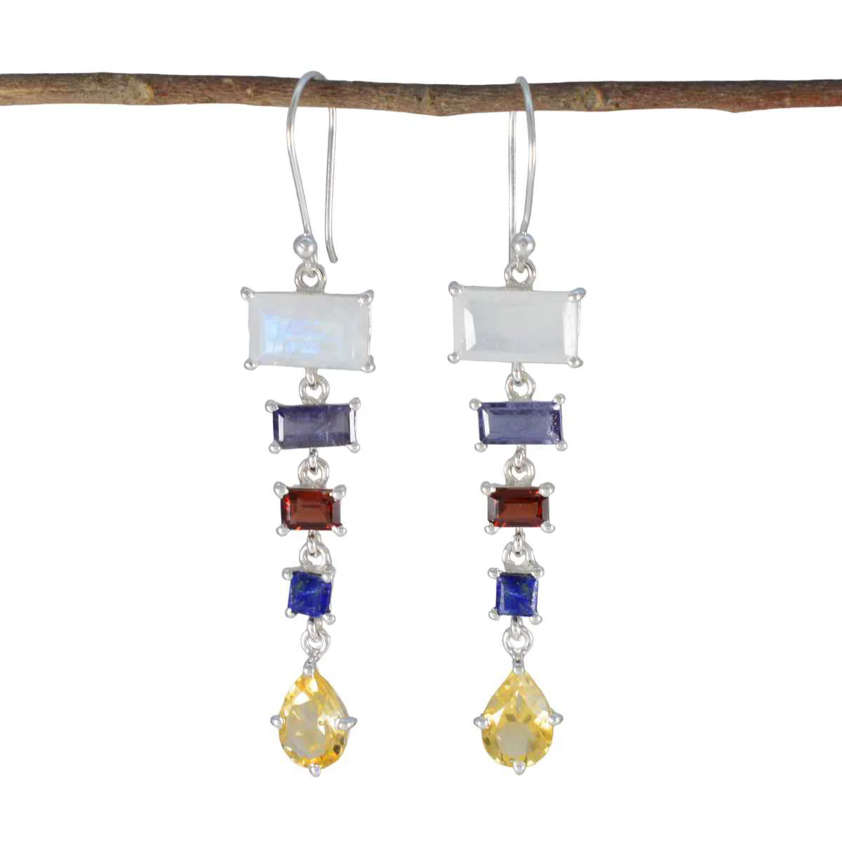 Multi American Violet Penta Dangle multicolor 925 Sterling Silver Earring