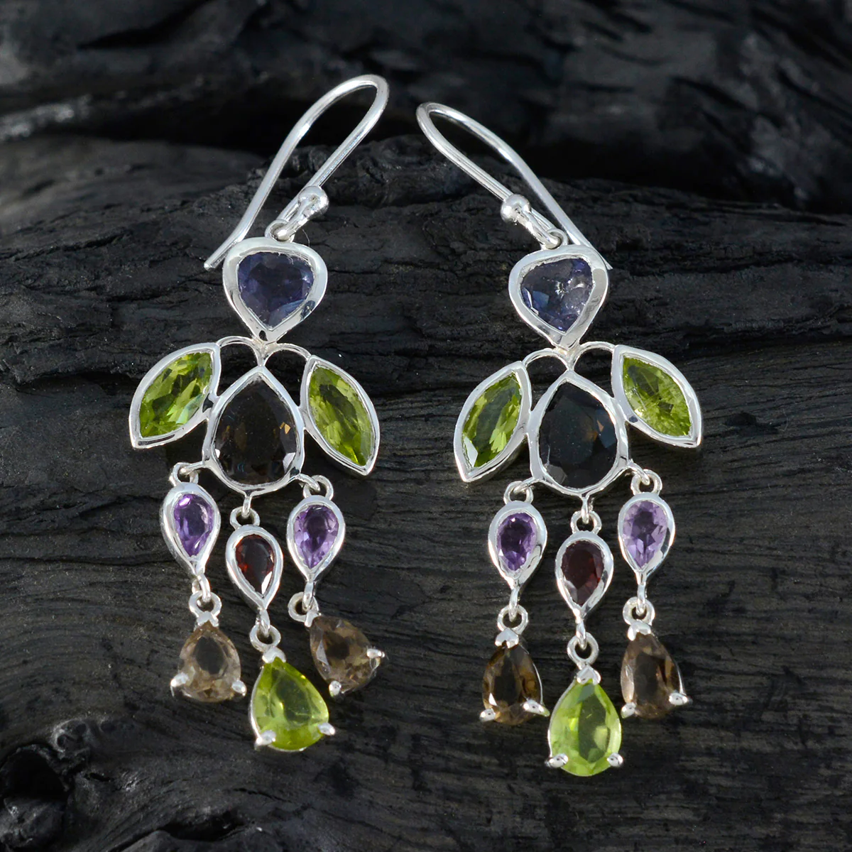 Multi American Ying multiple Dangle multicolor 925 Silver Earring - Image 2
