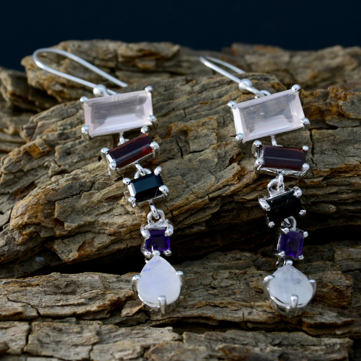 Multi Australian Alina multiple Dangle multicolor 925 Silver Earring - Image 3