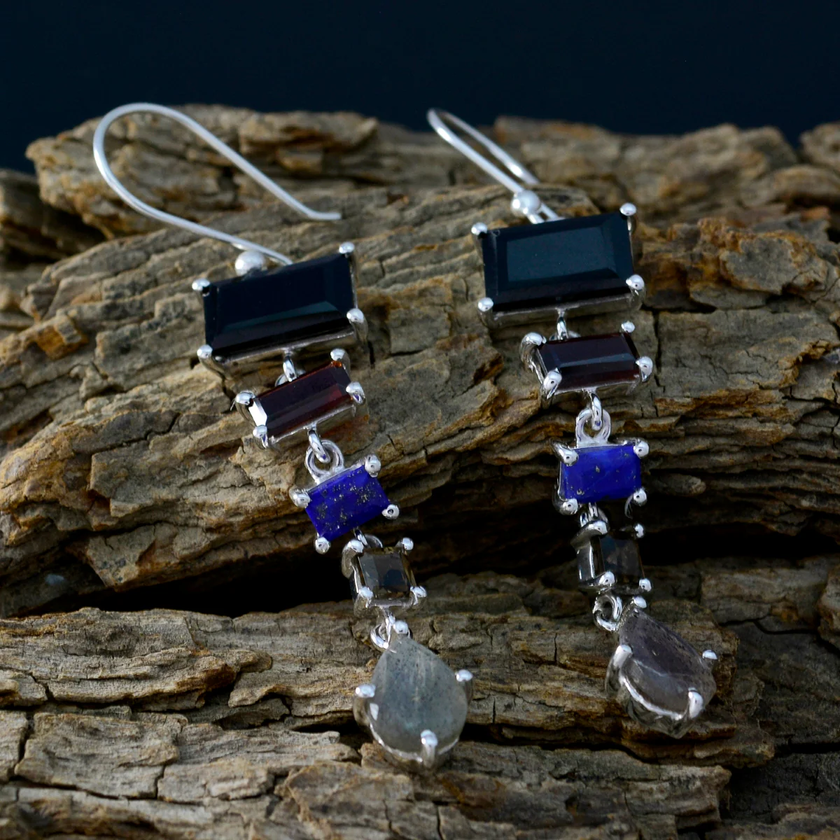 Multi Australian Nari multiple Dangle multicolor 925 Silver Earring - Image 3