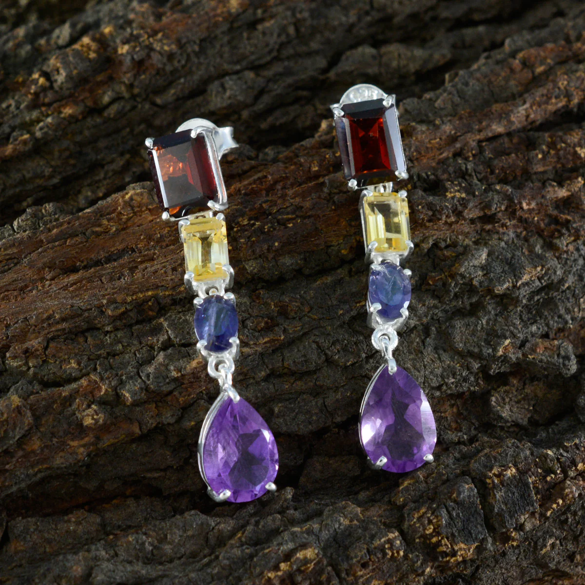 Multi Australian Natalia quarter Stud multicolor 925 Silver Earring - Image 3