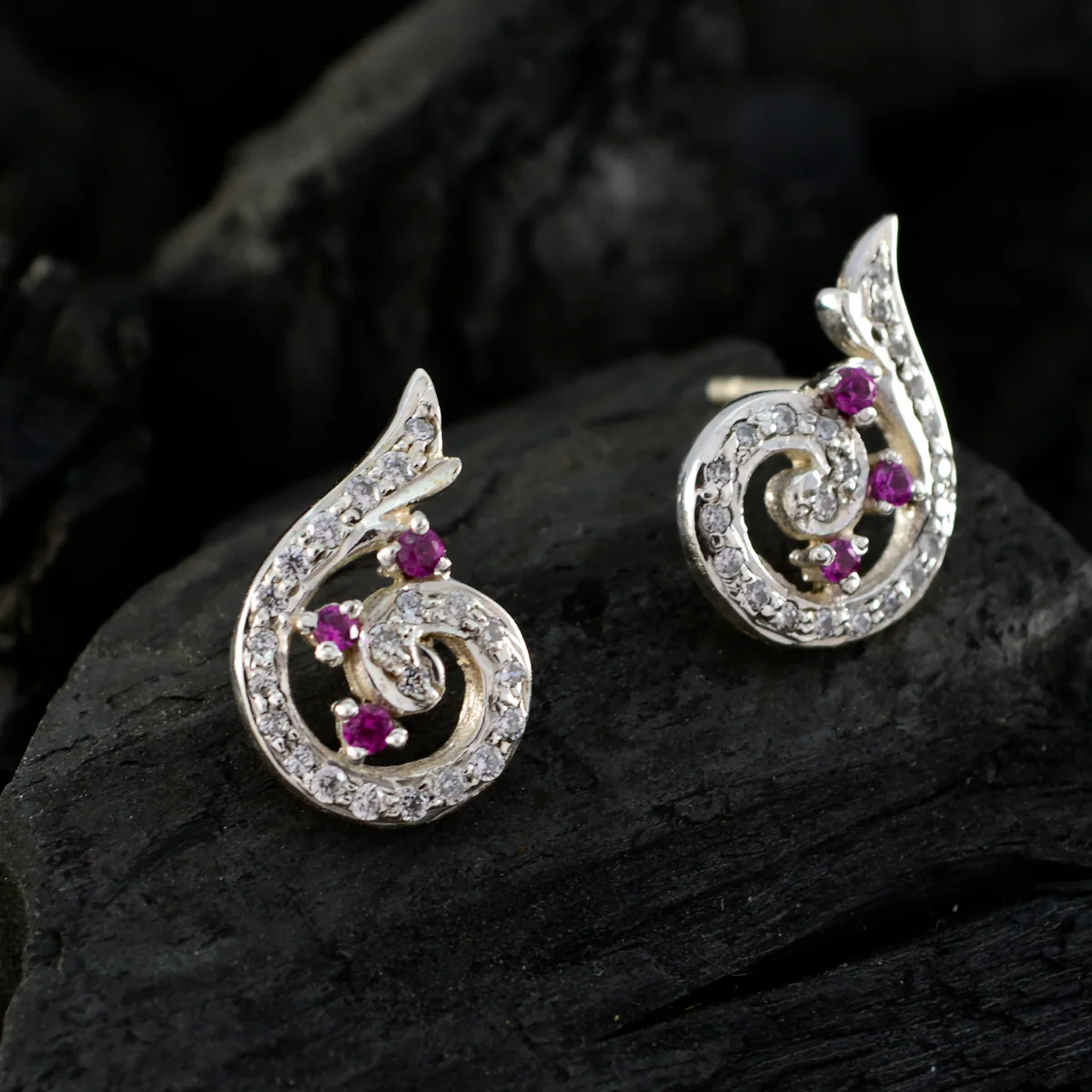 Multi CZ American Amelia multiple Stud multicolor Silver Earring - Image 2