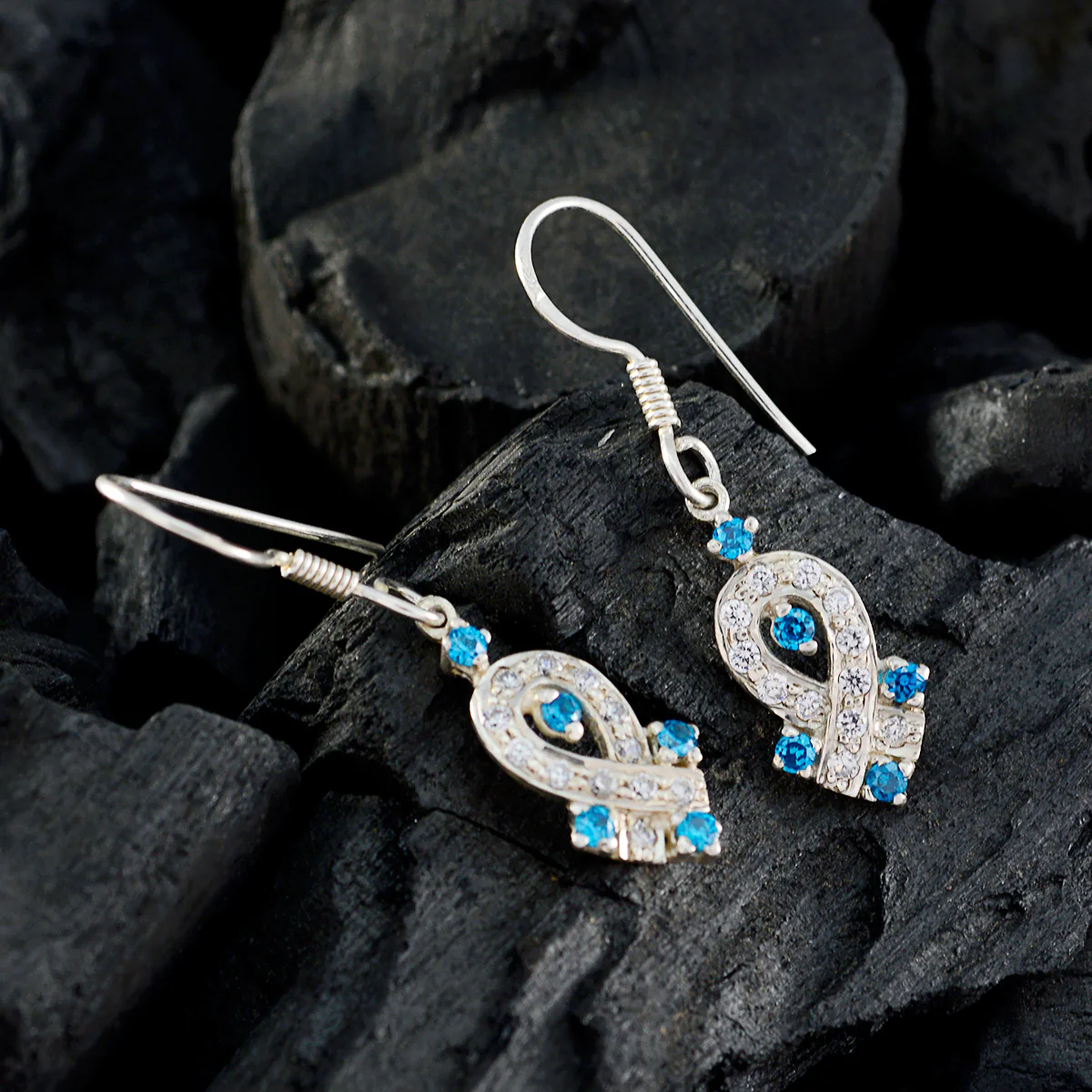 Multi CZ American Elena multiple Dangle multicolor Silver Earring - Image 2