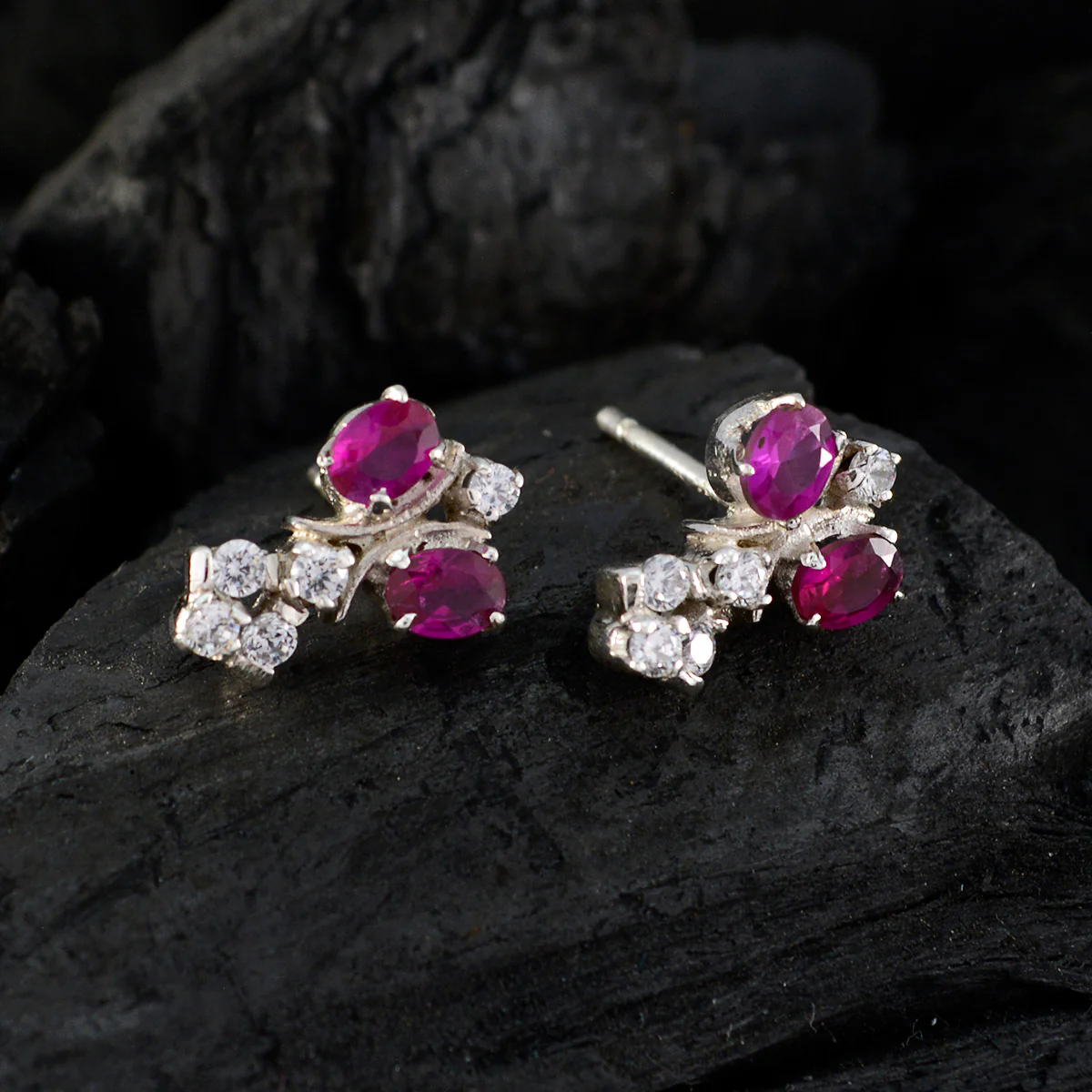 Multi CZ American Pilar multiple Stud multicolor Sterling Silver Earring - Image 2