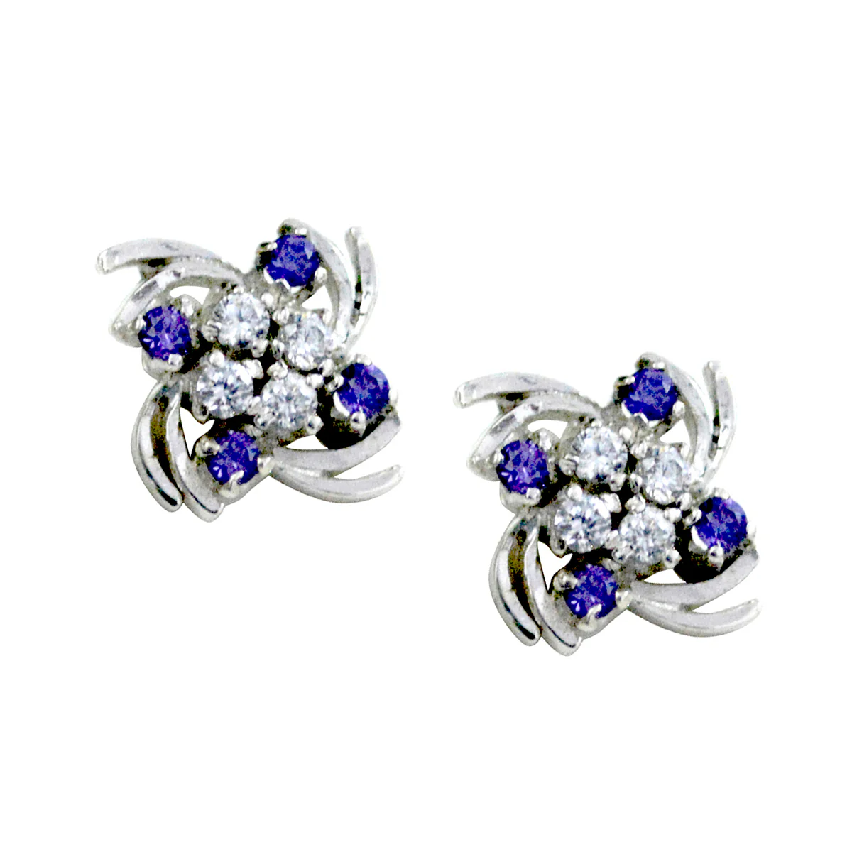Multi CZ Australian Valentina multiple Stud multicolor Silver Earring - Image 2