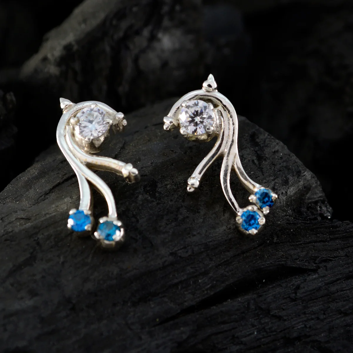 Multi CZ Egyptian Alina multiple Stud multicolor 92.5 Silver Earring - Image 2