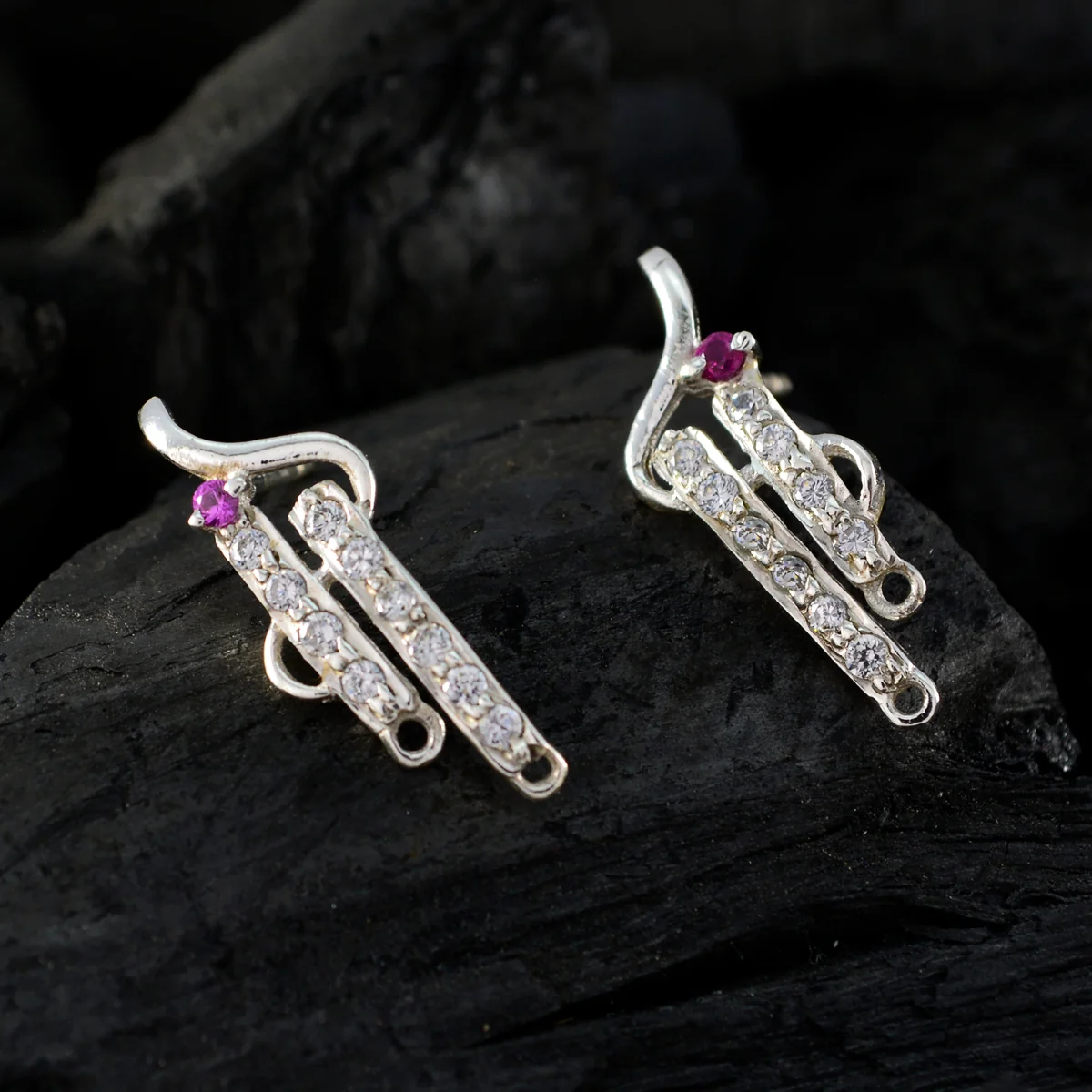 Multi CZ Egyptian Ángeles multiple Stud multicolor 925 Silver Earring - Image 2