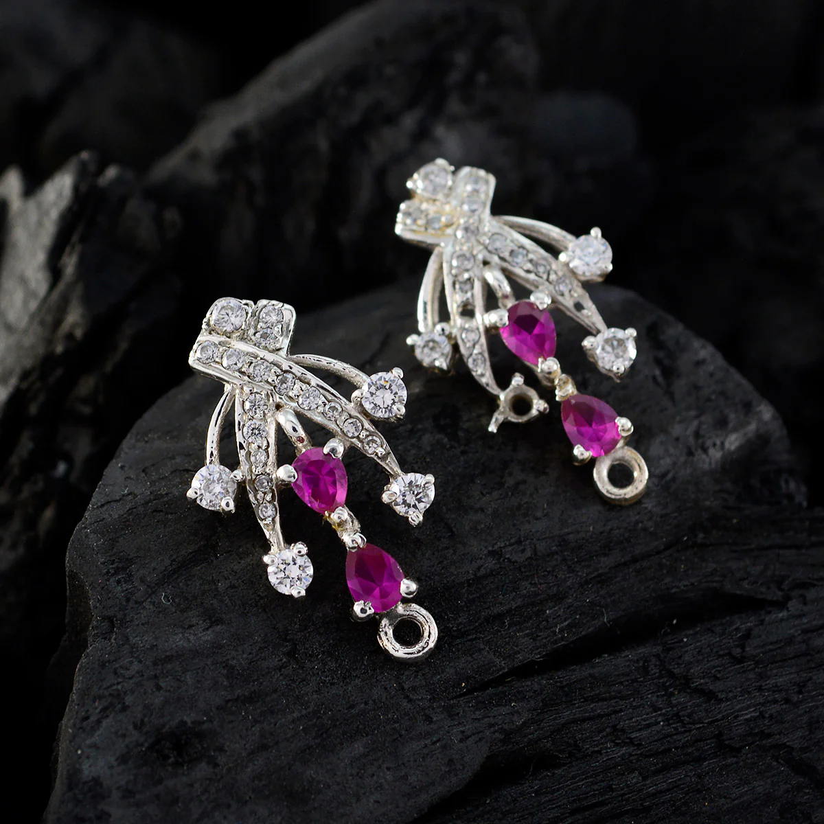 Multi CZ Egyptian Paula multiple Stud multicolor 925 Sterling Silver Earring - Image 2