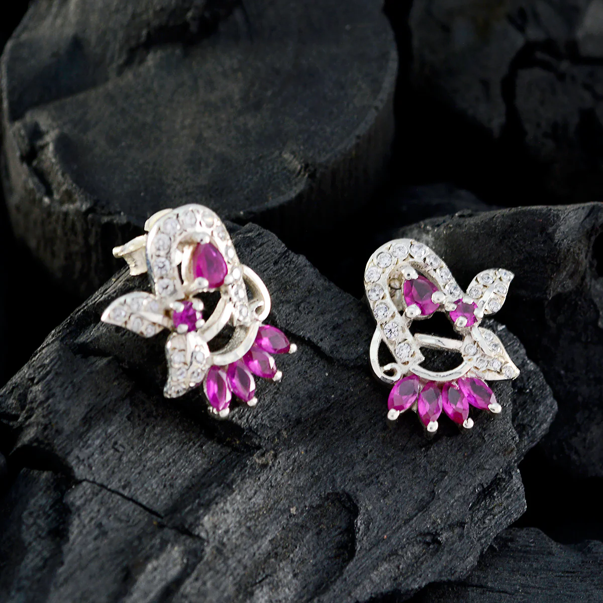 Multi CZ French Camilla multiple Stud multicolor Silver Earring - Image 2
