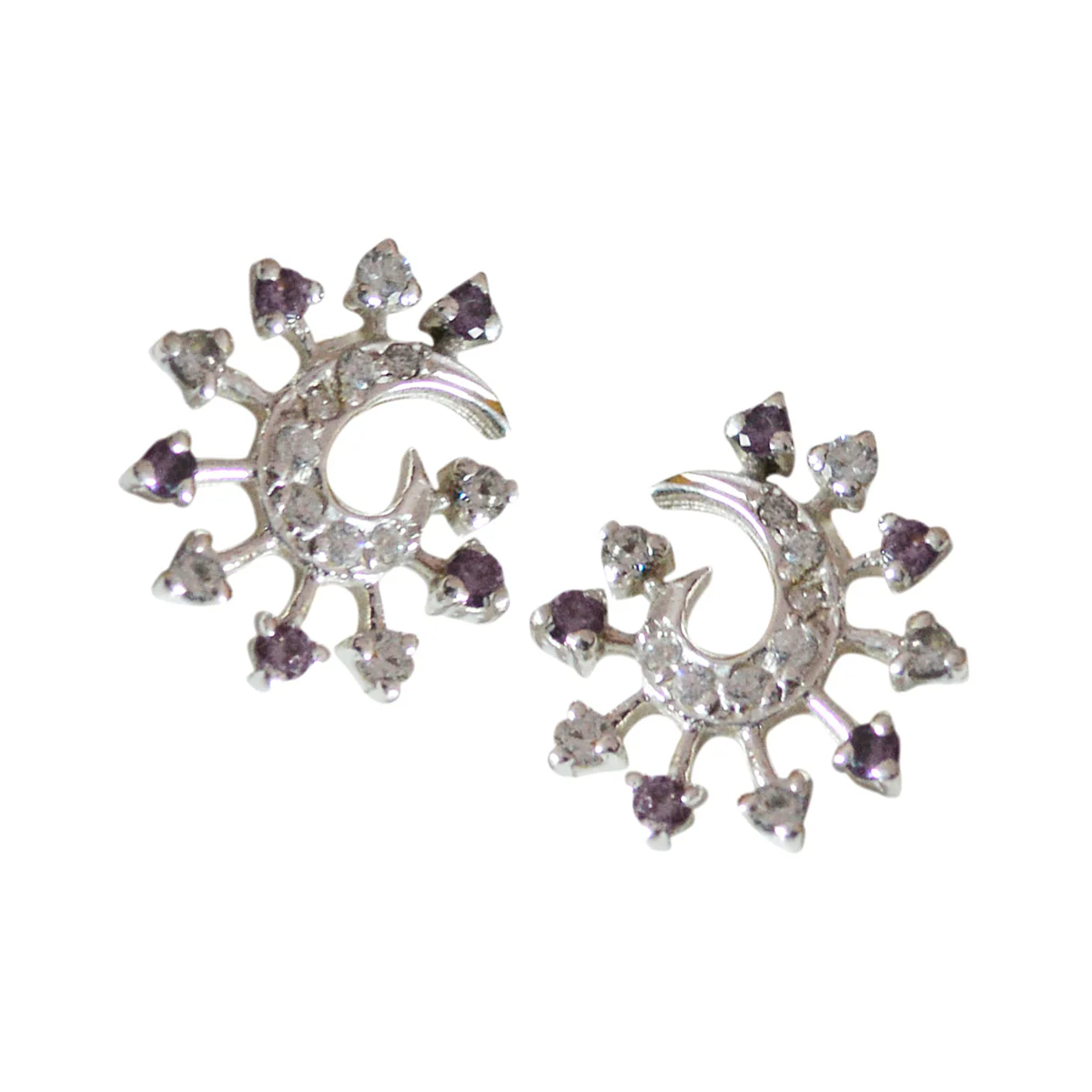 Multi CZ German Charlotte multiple Stud multicolor 92.5 Silver Earring - Image 2