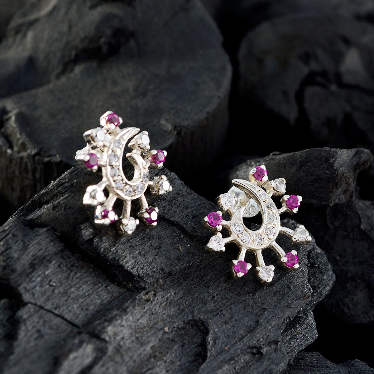 Multi CZ German Natalia multiple Stud multicolor 92.5 Silver Earring - Image 2
