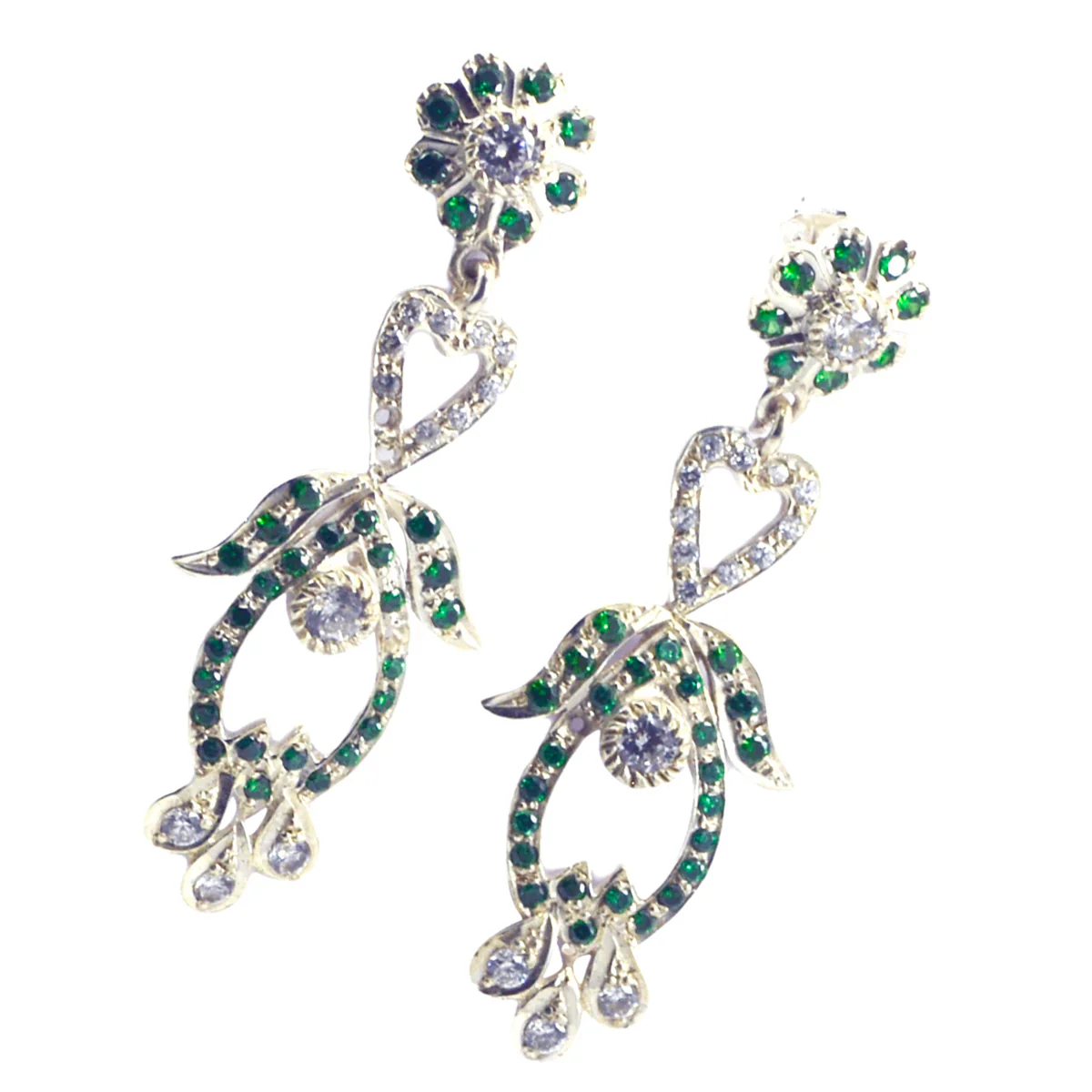 Multi CZ Indian Dewi multiple Stud multicolor 925 Silver Earring - Image 2