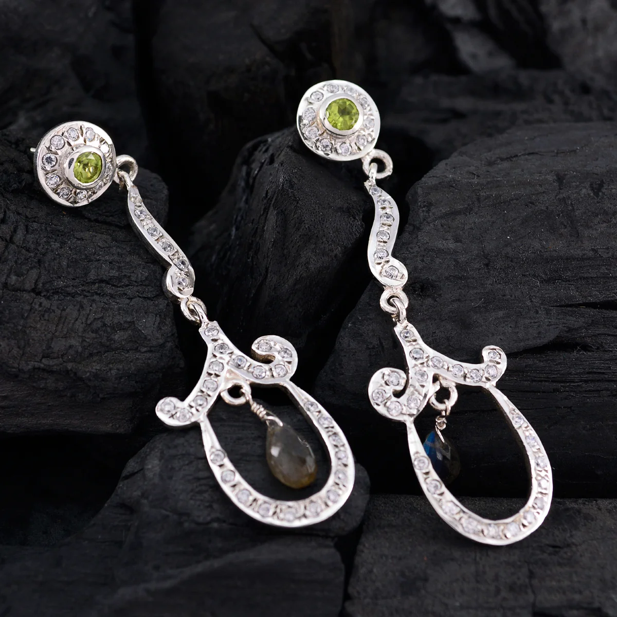Multi CZ Indian Maria multiple Stud multicolor 925 Sterling Silver Earring - Image 3
