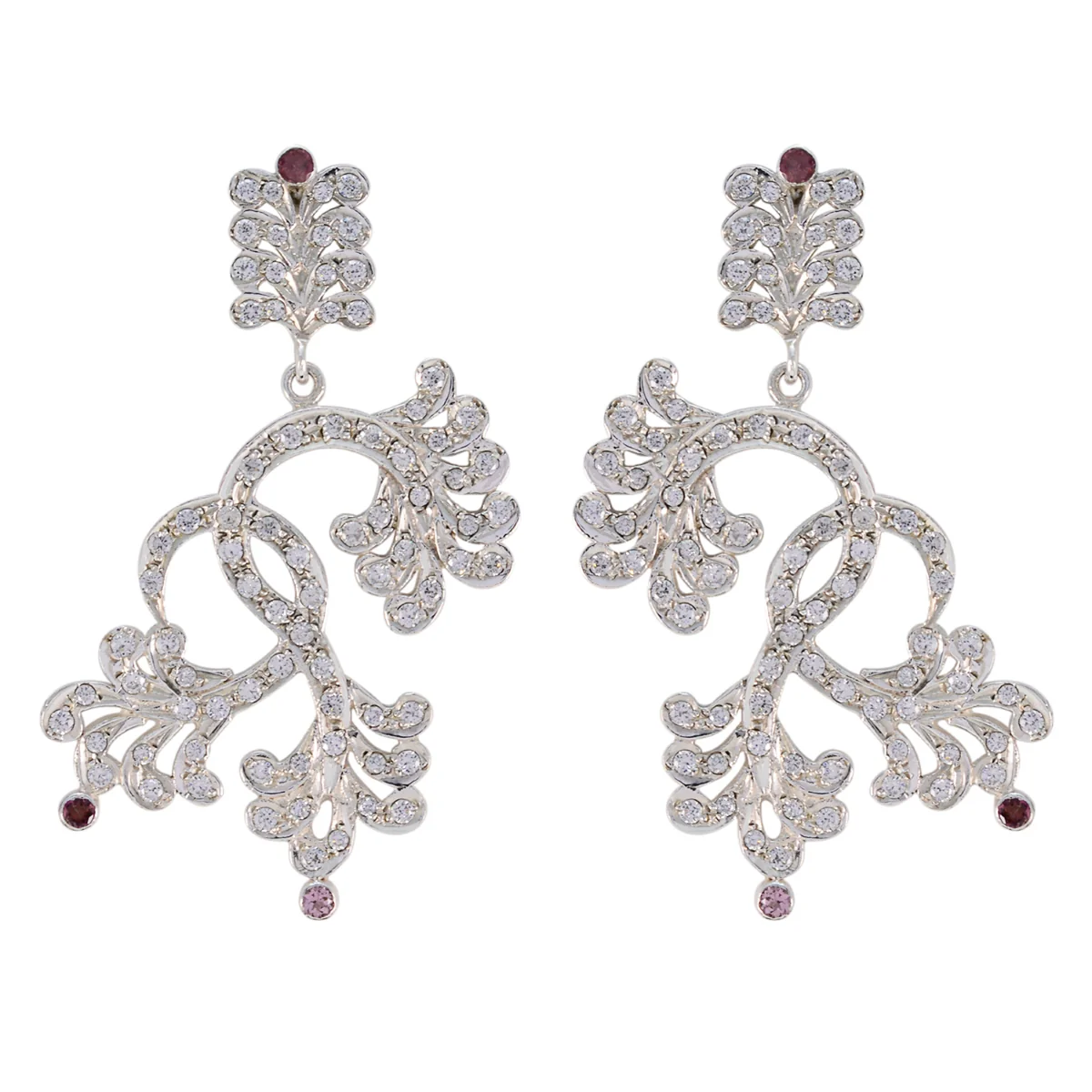Multi CZ Indian Nisa multiple Stud multicolor Silver Earring