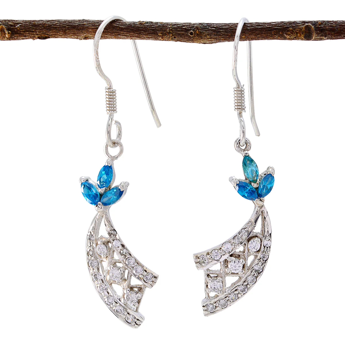 Multi CZ Italian Emilia multiple Dangle multicolor 92.5 Silver Earring
