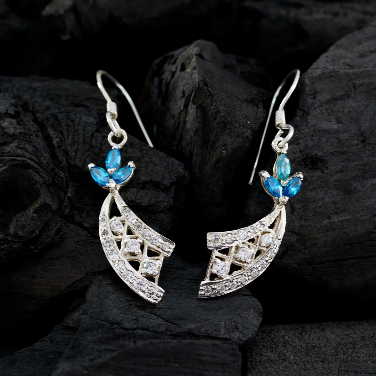 Multi CZ Italian Emilia multiple Dangle multicolor 92.5 Silver Earring - Image 4