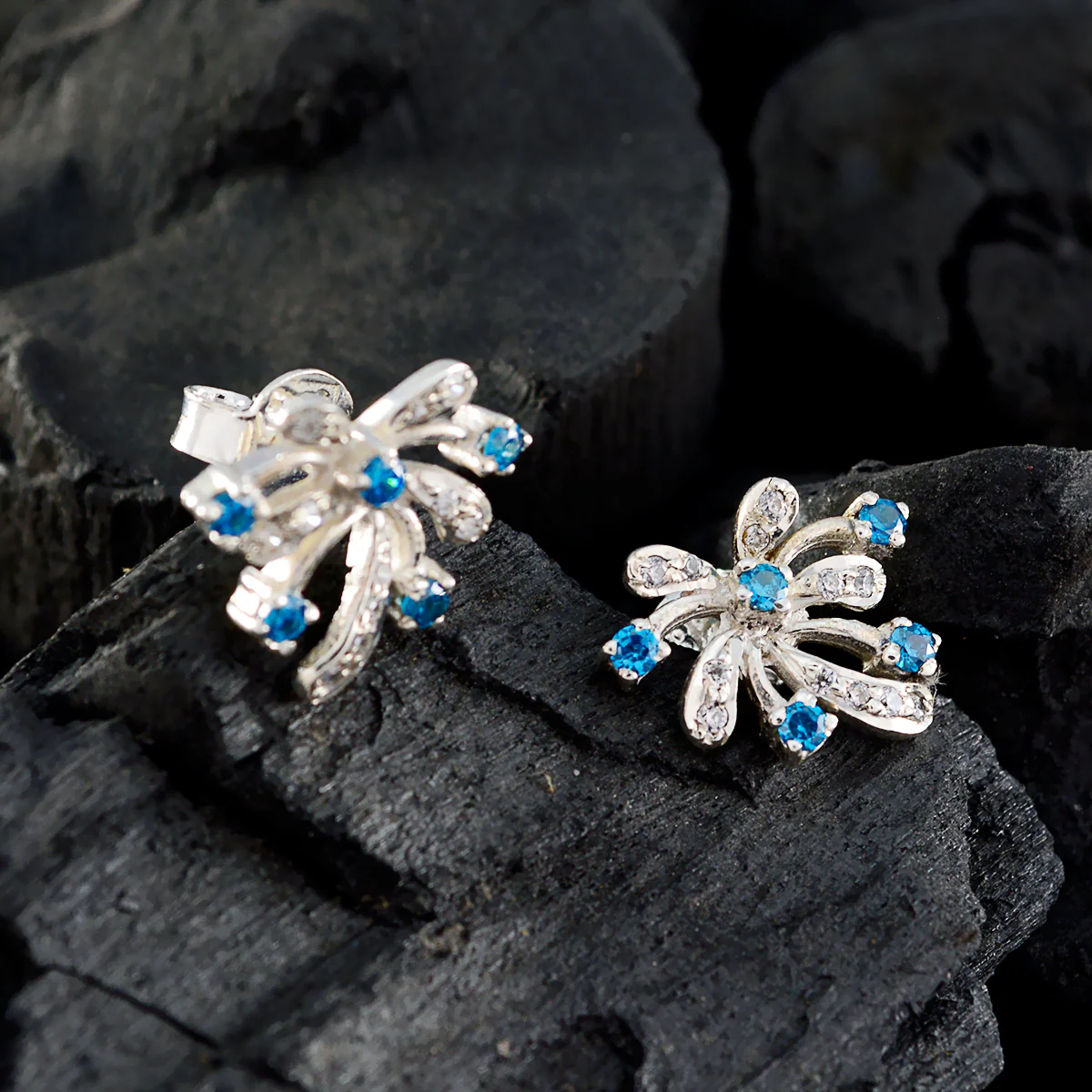 Multi CZ Japanese Aria multiple Stud multicolor 92.5 Silver Earring - Image 2
