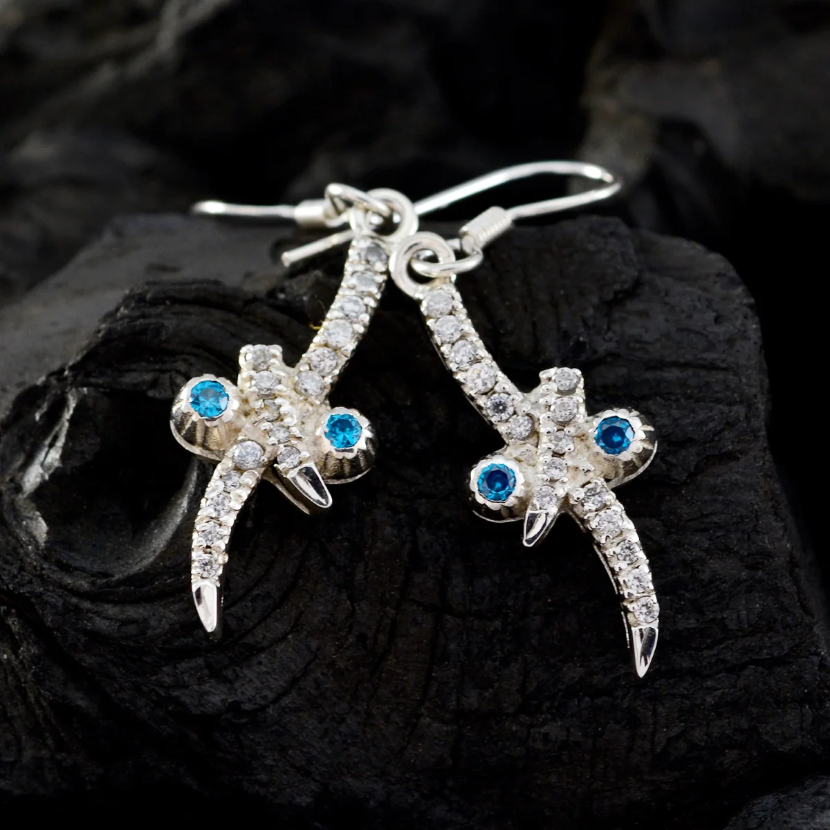 Multi CZ Mexican Emma multiple Dangle multicolor Silver Earring - Image 4