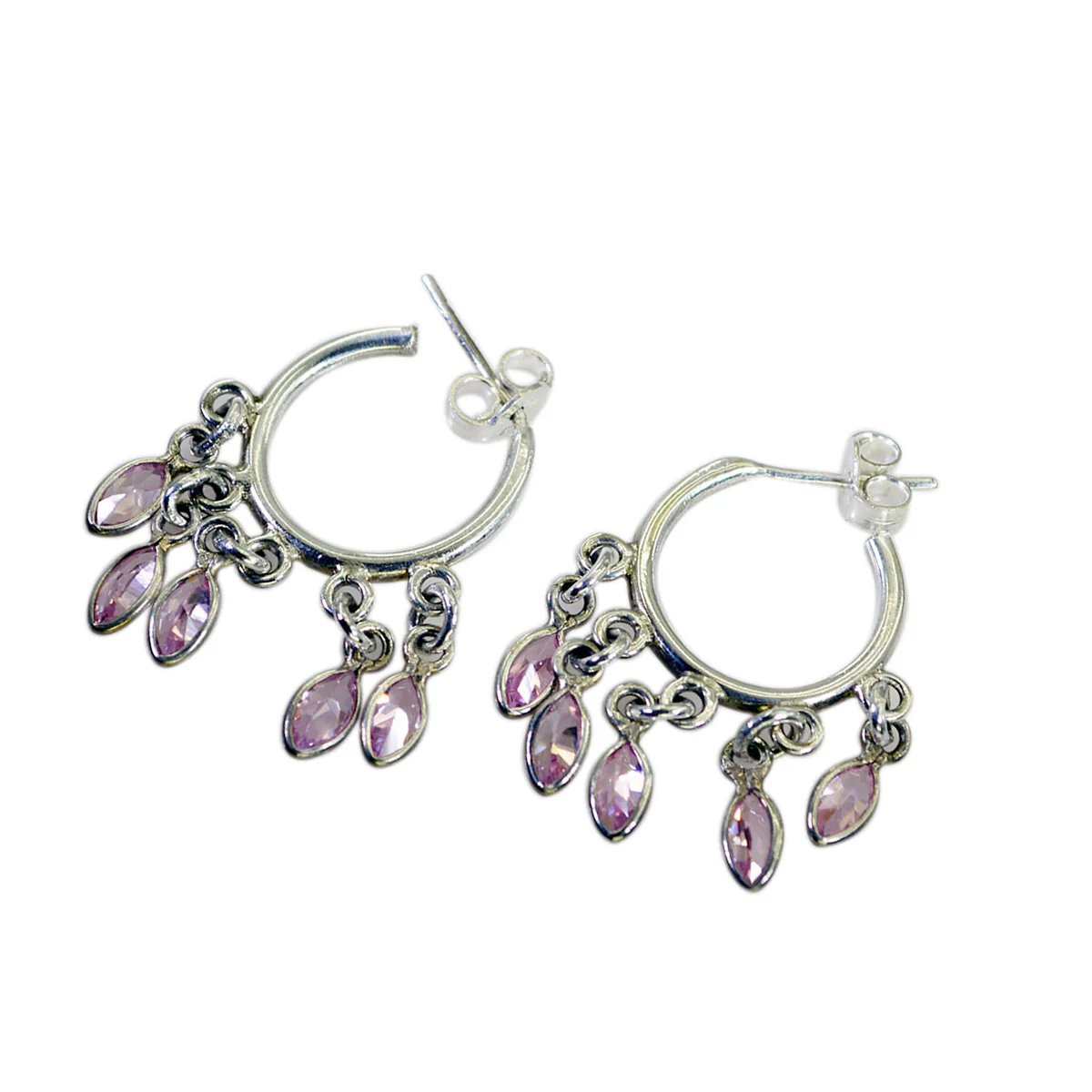 Multi CZ Middle Eastern Autumn multiple Stud multicolor Silver Earring - Image 2