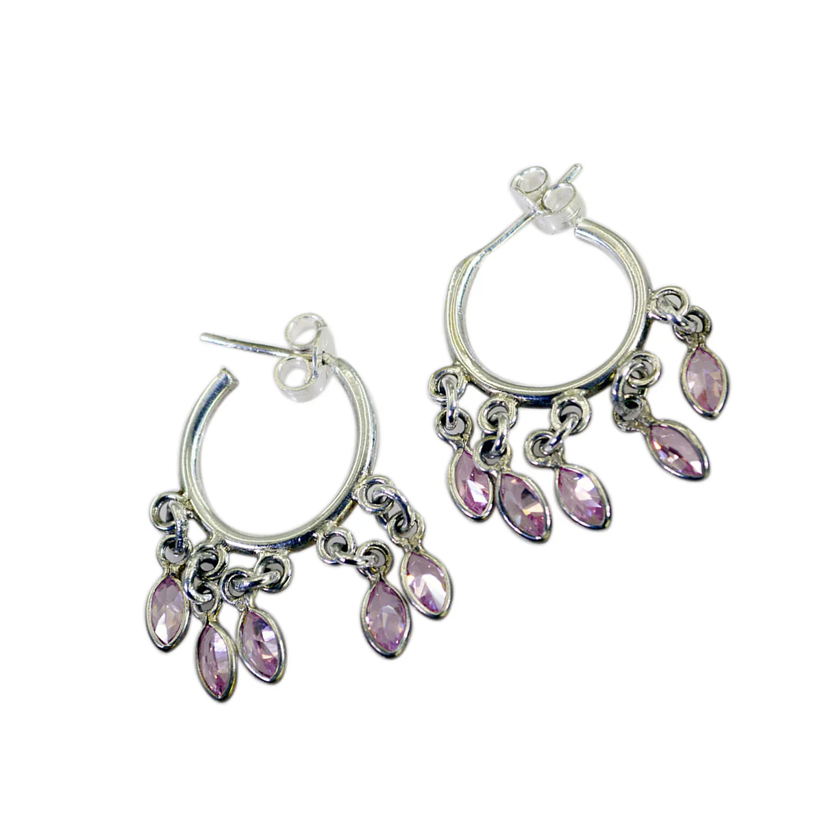 Multi CZ Middle Eastern Autumn multiple Stud multicolor Silver Earring - Image 3