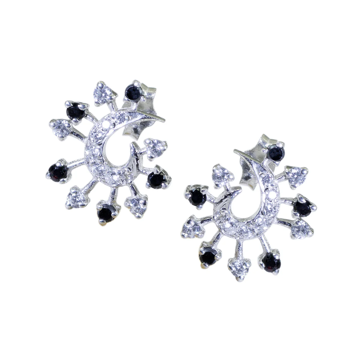 Multi CZ Moroccan Alice multiple Stud multicolor 925 Silver Earring - Image 2