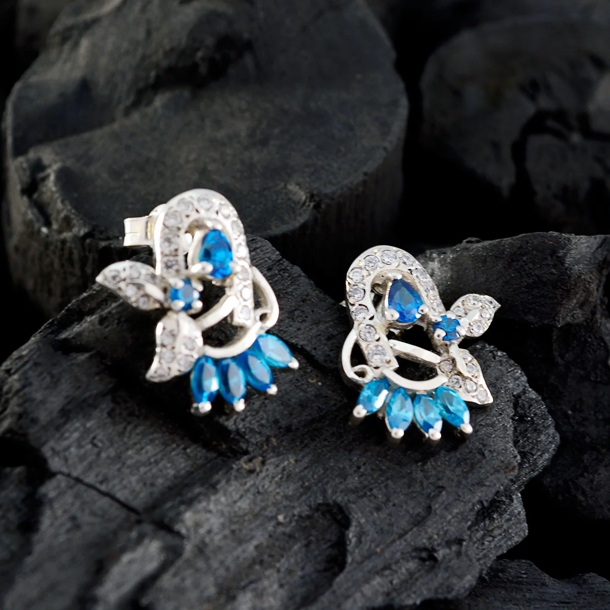 Multi CZ Moroccan Clara multiple Stud multicolor Sterling Silver Earring - Image 2