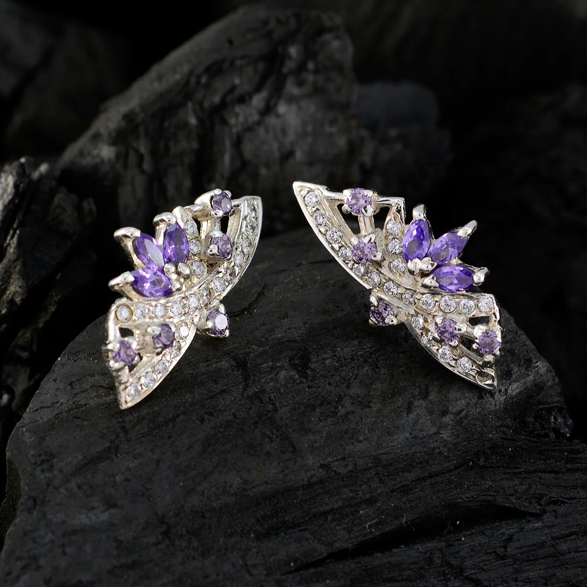 Multi CZ Moroccan Rebeca multiple Stud multicolor 925 Silver Earring - Image 2