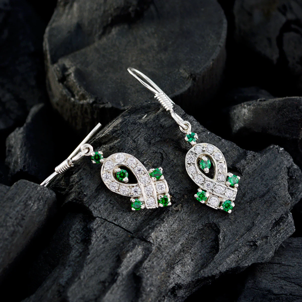 Multi CZ Russian Claire multiple Dangle multicolor 925 Sterling Silver Earring - Image 2