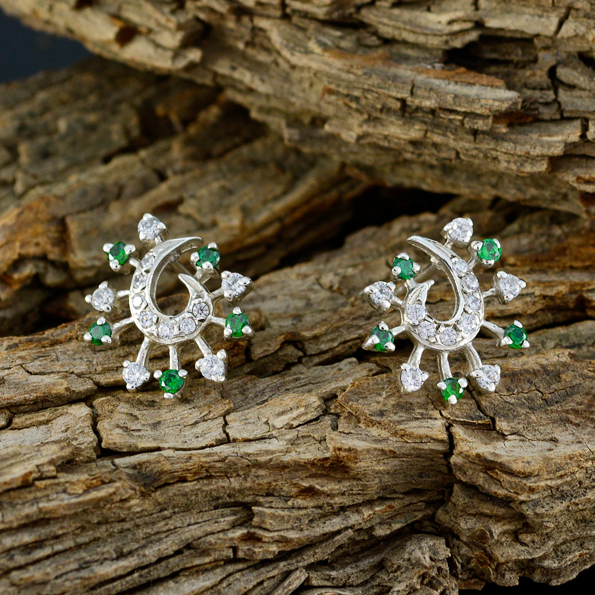 Multi CZ Russian Noelia multiple Stud multicolor Sterling Silver Earring - Image 3