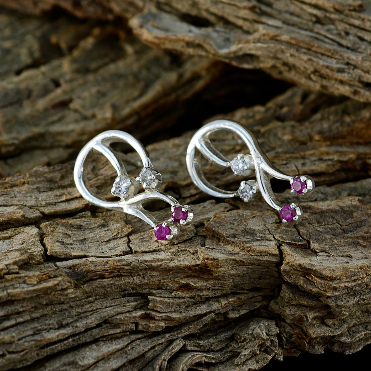 Multi CZ Turkish Audrey multiple Stud multicolor Sterling Silver Earring - Image 3