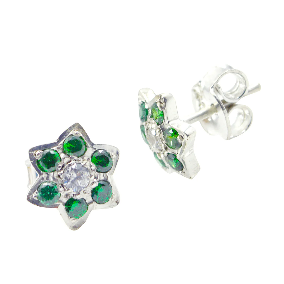 Multi CZ Turkish Rosa multiple Stud multicolor Sterling Silver Earring - Image 3