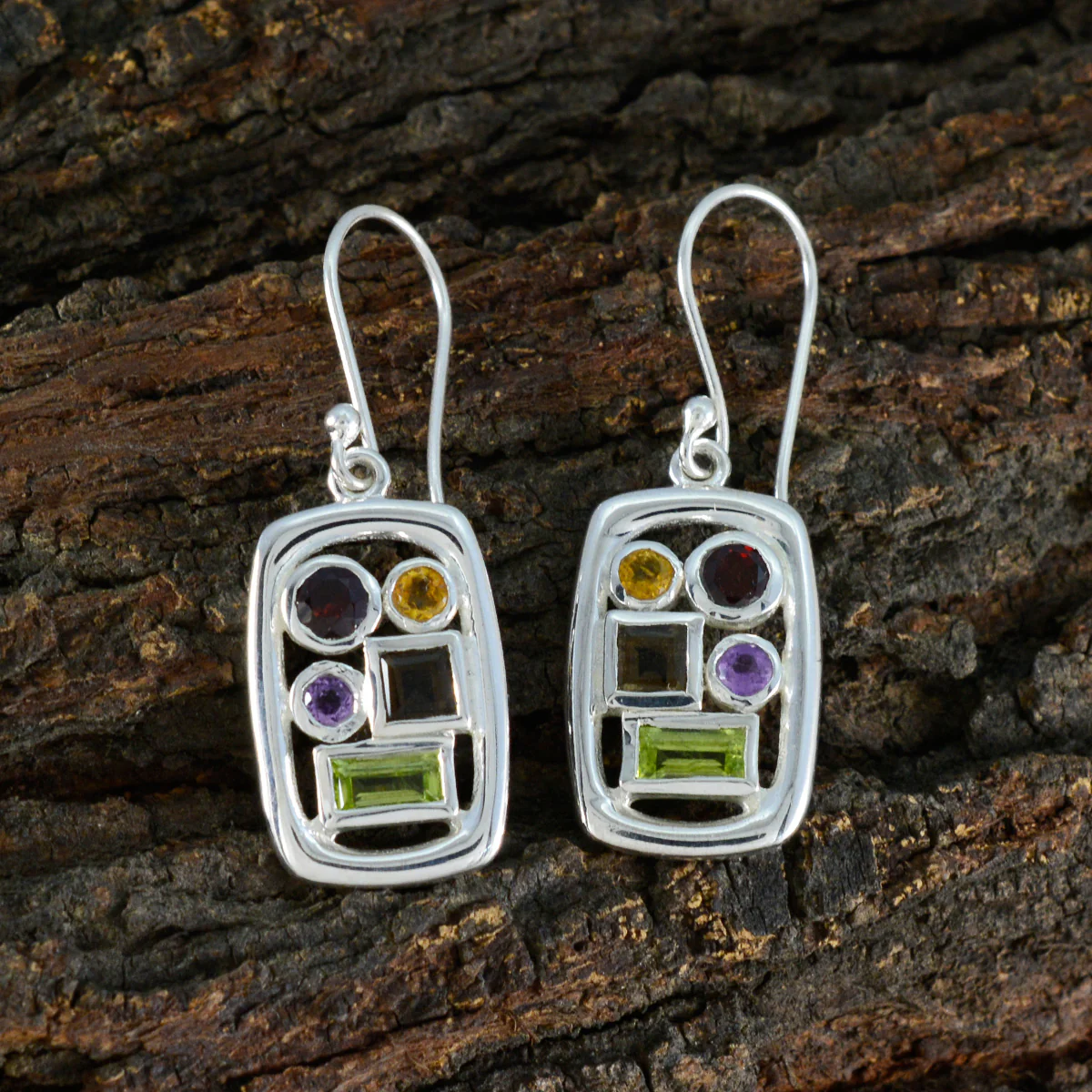 Multi Egyptian Elena Penta Dangle multicolor 925 Silver Earring - Image 3