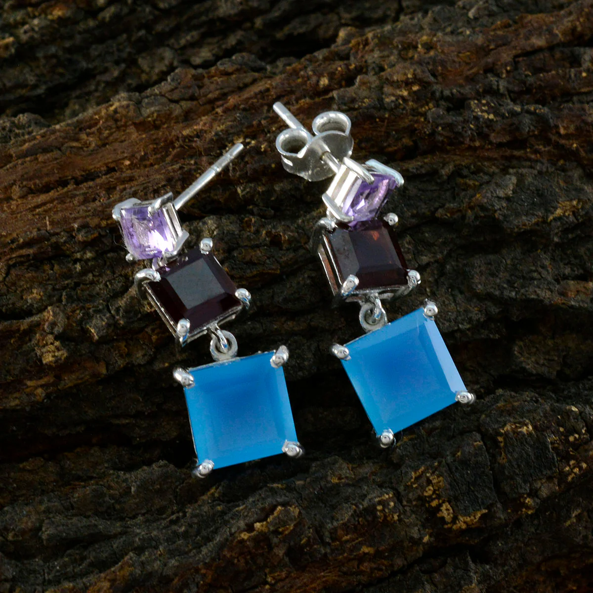 Multi Egyptian Ling Trilogy Stud multicolor Silver Earring - Image 3