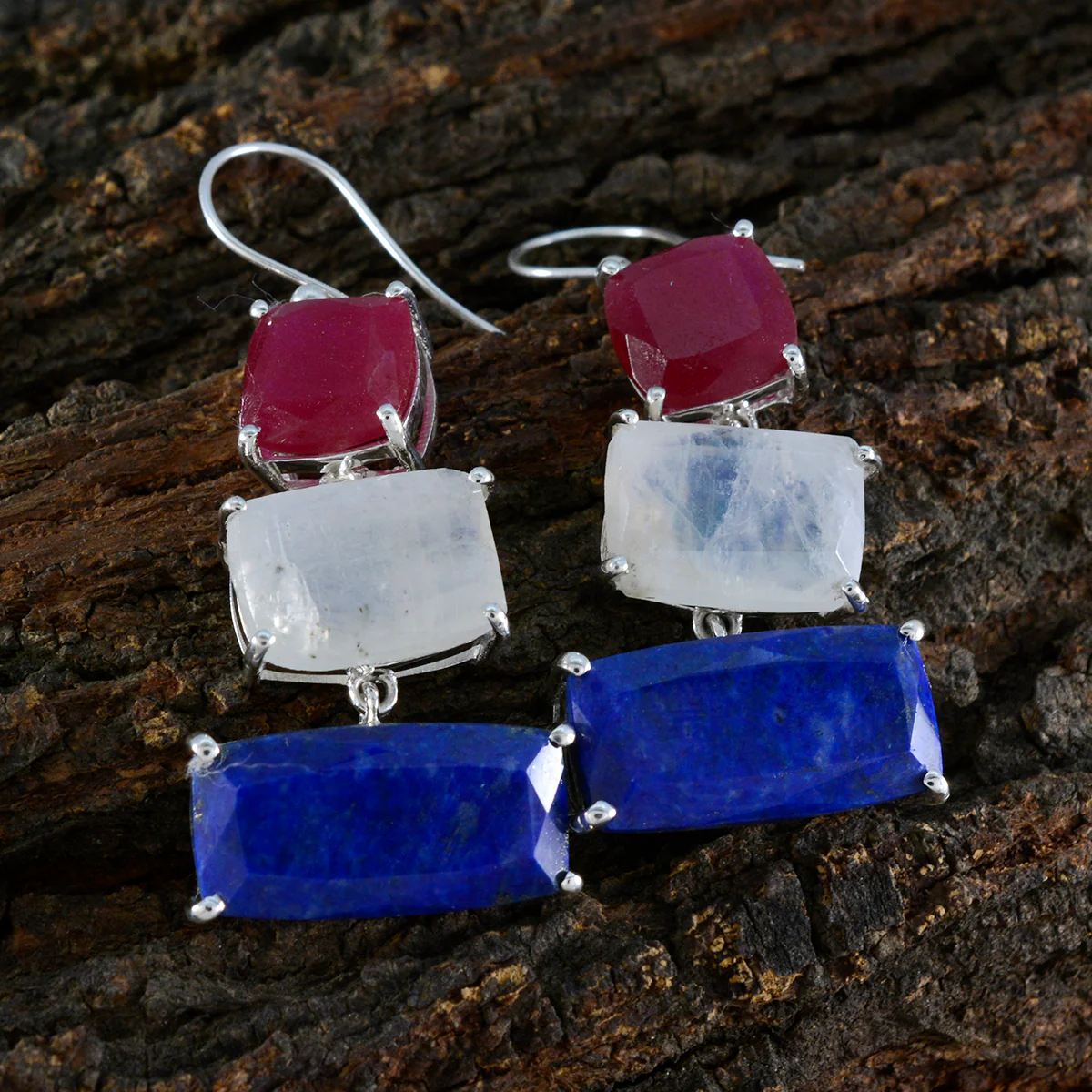 Multi Egyptian Mariana Trilogy Dangle multicolor 92.5 Silver Earring - Image 3