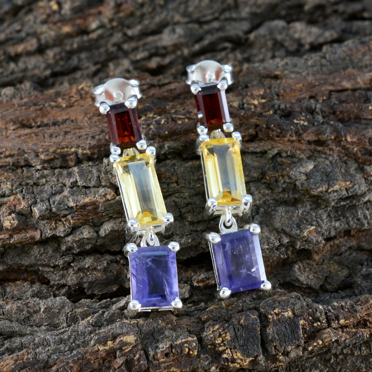 Multi Egyptian Penelope multiple Stud multicolor Sterling Silver Earring - Image 3