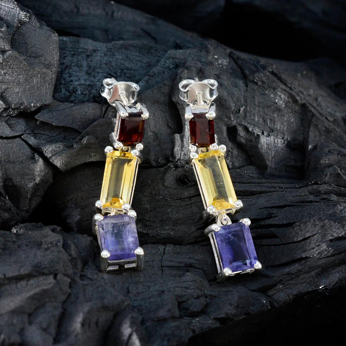Multi Egyptian Penelope multiple Stud multicolor Sterling Silver Earring - Image 4