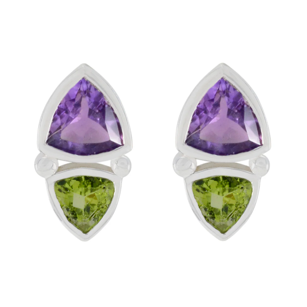 Multi French Aaliyah Toi et Moi Stud multicolor Silver Earring